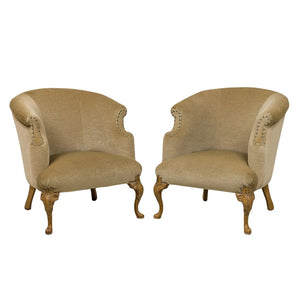 PAIR OF BARREL BACK LOUIS XV STYLE MOHAIR BERGERES