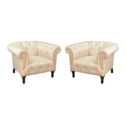 PAIR OF TUFTED IVORY CONTEMPORARY TUB CHAIRS