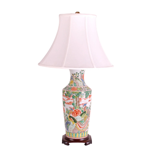 MULTICOLOR KANGXI VASE LAMP ON WOOD BASE