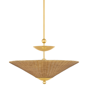 WICKER RATTAN AND BRASS PENDANT