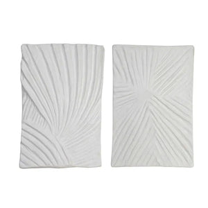PAIR WHITE ABSTRACT PLASTER STYLE ART