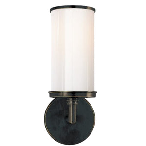 BRONZE CYLINDER SCONCE WITH WHITE GLASS