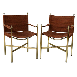PAIR OF MAISON JANSEN STYLE  BRASS DIRECTOR CHAIRS