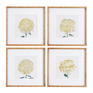 YELLOW CORAL CHRYSANTHEMUM PRINT IN FAUX BAMBOO FRAME