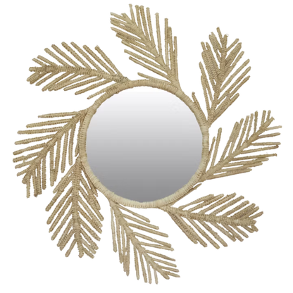 PALM RATTAN ROUND MIRROR