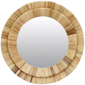 LAYERED RATTAN ROUND MIRROR