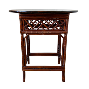 PETITE OVAL BAMBOO SIDE TABLE WITH TRELLIS DESIGN
