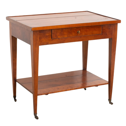 MAHOGANY TWO TIER SIDE TABLE WITH DRAWER ON CASTERS, SIGNED DAVID IATESTA