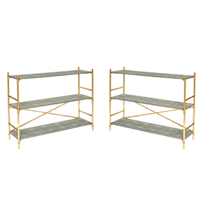 PAIR OF FAUX SHAGREEN & GILT METAL THREE TIER ETAGERES