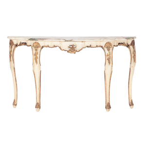 PARCEL GILT & PAINTED REGENCY STYLE MARBLE TOP CONSOLE