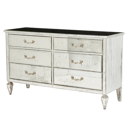 PAINTED SILVER & MIRRORED SIX DRAWER DRESSER