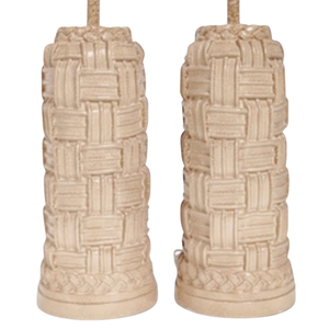PAIR OF HANDMADE CERAMIC NANTUCKET BASKETWEAVE SQUARE LAMPS