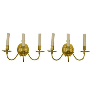 PAIR OF FRENCH THREE LIGHT SCONCES WITH SCROLL SHAPE ARMS