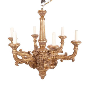 MONUMENTAL ITALIAN GILTWOOD SIX ARM CHANDELIER CIRCA 1940