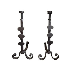 PAIR OF WROUGHT IRON ENGLISH ANDIRONS, 19TH CENTURY