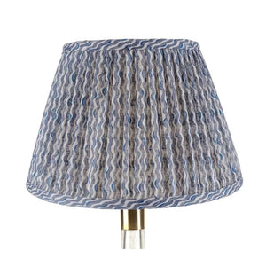 SHIRRED LINEN SHADE IN GREEN, BLUE AND BROWN POPPLE PRINT