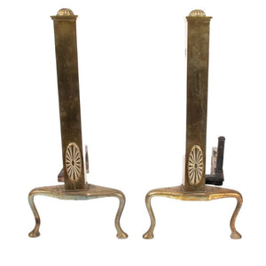 PAIR OF PATERA MEDALLION TALL BRASS ANDIRONS