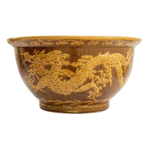 CHINESE DRAGON MOTIF OCHRE JARDINIERE