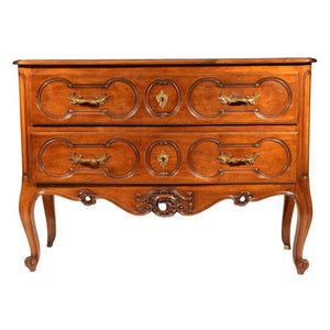 LOUIS XV STYLE CARVED COMMODE WITH BRASS FITTINGS