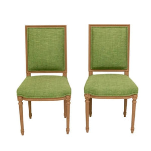 PAIR OF LOUIS XVI PAINTED SIDE CHAIRS WITH GREEN UPHOLSTERY