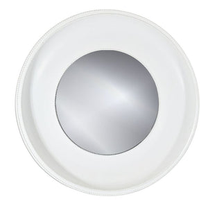 LARGE ROUND WHITE PLASTER MIRROR WITH BEAD EDGE