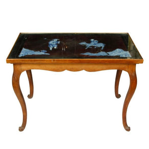 FRENCH FRUITWOOD SIDE TABLE WITH PORCELAIN TOP