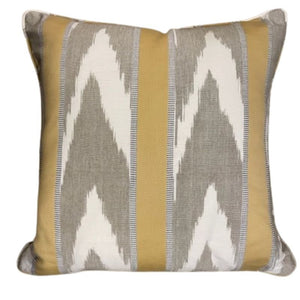 COWTAN & TOUT OCHRE AND GRAY FLAMESTITCH PILLOW