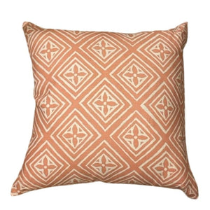 QUADRILLE SALMON AND IVORY DIAMOND FLORAL PILLOW