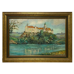 FRENCH CASTLE FRAMED OIL ON CANVAS PAINTING SIGNED BLANCHARD