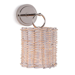 POLISHED NICKEL SCONCE WITH WASHED WHITE RATTAN SHADE