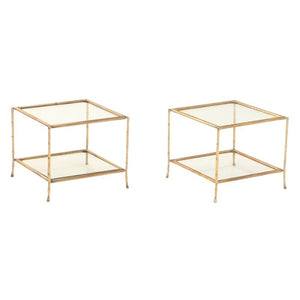 PAIR OF GILT BAMBOO AND GLASS SIDE TABLES IN BAGUES STYLE