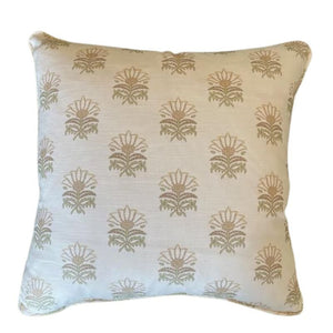 ANNA FRENCH FLORAL GREEN AND BEIGE LINEN PILLOW