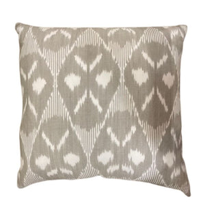 GRAY AND WHITE IKAT COTTON DOWN PILLOW