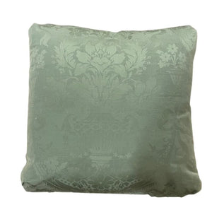 GREEN SILK DAMASK PILLOW WITH TURKISH CORNERS