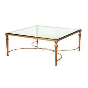 SQUARE GILT IRON AND GLASS TOP COFFEE TABLE