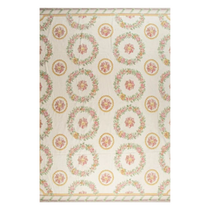 CUSTOM PINK AND YELLOW FLORAL AUBUSSON STYLE WOOL RUG