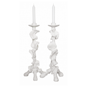 PAIR OF FROST WHITE CORAL INSPIRED CANDLESTICKS