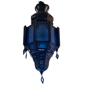 ANTIQUE LANTERN WITH BLUE GLASS