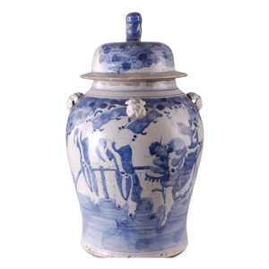 BLUE AND WHITE 24" FIGURES GINGER JAR