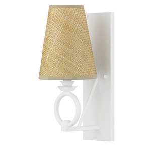 WHITE PLASTER SINGLE ARM SCONCE WITH RING DETAIL