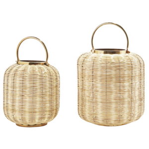 WOVEN CANE LANTERN WITH HANDLES