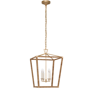 RATTAN WRAPPED LANTERN WITH ANTIQUE BRASS