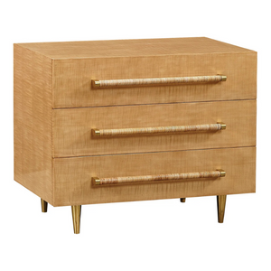 3 DRAWER NIGHTSTAND WITH RATTAN WRAPPED HANDLES