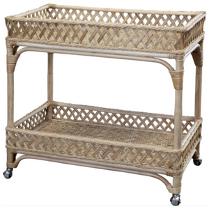 WICKER AND TRELLIS BAR CART