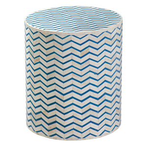 NAVY BONE INLAY CHEVRON GARDEN STOOL