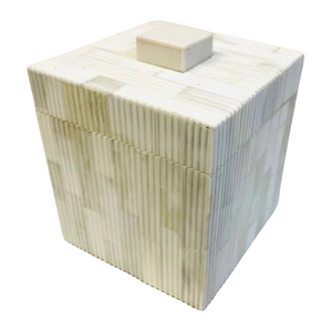 LARGE WHITE BONE INLAY BOX WITH LID AND BONE KNOB