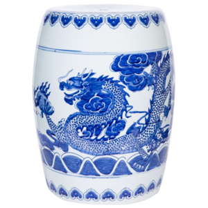 BLUE & WHITE GARDEN STOOL DRAGON CLOUD MOTIF