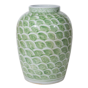 SPRING GREEN FISH SCALE PORCELAIN JAR