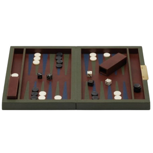 FOREST GREEN FULL-GRAIN LEATHER FINISH BACKGAMMON SET