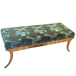 SCHUMACHER DRAGON UPHOLSTERED BENCH W/GILT LEGS